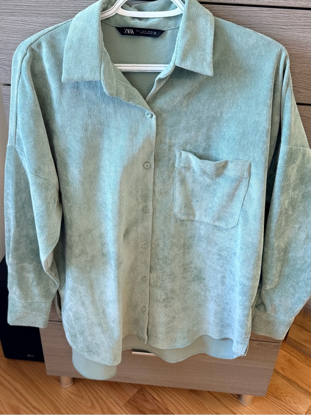Zara Sage Green Corduroy Button-Up Shirt
